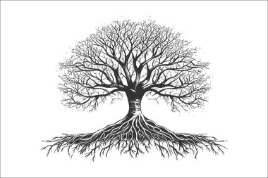 Tree of life silhouette with roots sketch. Vector illustration design. clipart