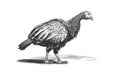 Turkey Bird Standing Side View Sketch Hand çizimi. Vektör illüstrasyon tasarımı.