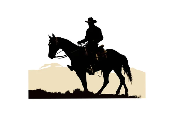 牛仔骑着马的轮廓 矢量图解设计 — 图库矢量图片