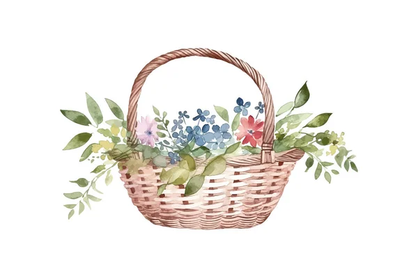 Basket Camomi Watercolor Vector Illustration Design — Stock Vector
