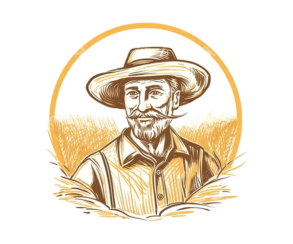Веселый Фермер Шляпе Усами Пшенице Векторная Иллюстрация — стоковый вектор