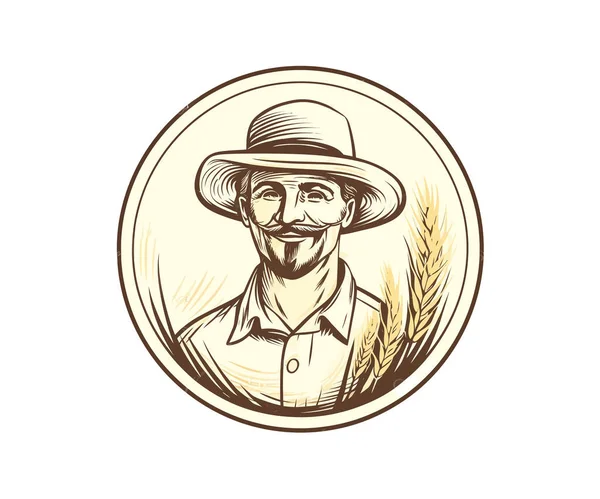 Cheerful Farmer Hat Mustache Wheat Vector Illustration Design — Stock Vector