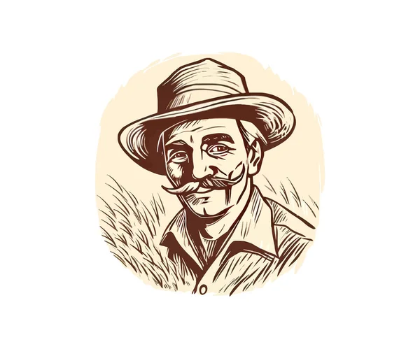 小麦の口ひげで帽子をかぶった陽気な農民 ベクトルイラストデザイン — ストックベクタ