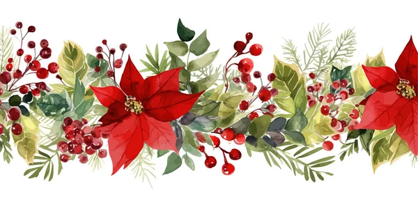Natal Fronteira Sem Costura Decorativa Aquarela Desenho Ilustração Vetorial — Vetor de Stock