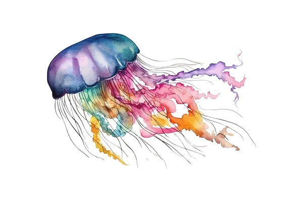 Цветные Медузы Акварелью Нарисованы Вручную Векторная Иллюстрация — стоковый вектор
