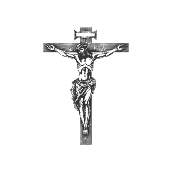 Kruzifixkreuz Mit Jesusskizze Von Hand Gezeichnet Vektor Illustrationsdesign — Stockvektor