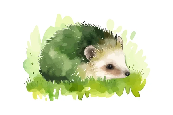 Милый Маленький Ёжик Зелёной Лужайке Векторная Иллюстрация — стоковый вектор