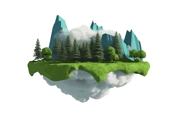 Flying Land Beautiful Landscape Green Grass Vector Illustration Design — Stock Vector