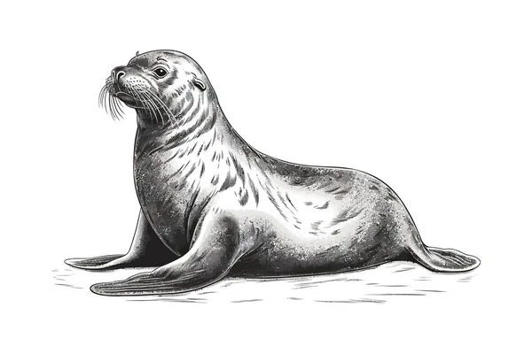 Fur Seal Hand Drawn Sketch Marine Animals Vector Illustration Design — Stock Vector