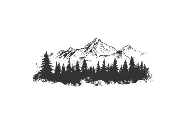 Βουνά Και Ζωγραφισμένα Στο Χέρι Σχεδιασμός Εικονογράφησης Διανύσματος — Διανυσματικό Αρχείο