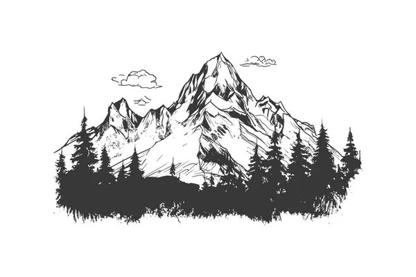 Montagnes Forêt Croquis Dessiné Main Illustration Vectorielle — Image vectorielle
