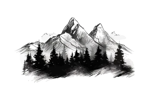 Montañas Bosque Bosquejo Dibujado Mano Diseño Ilustración Vectorial — Vector de stock