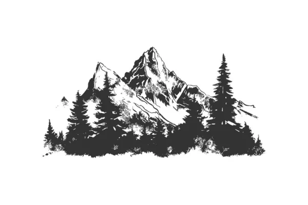 Βουνά Και Ζωγραφισμένα Στο Χέρι Σχεδιασμός Εικονογράφησης Διανύσματος — Διανυσματικό Αρχείο