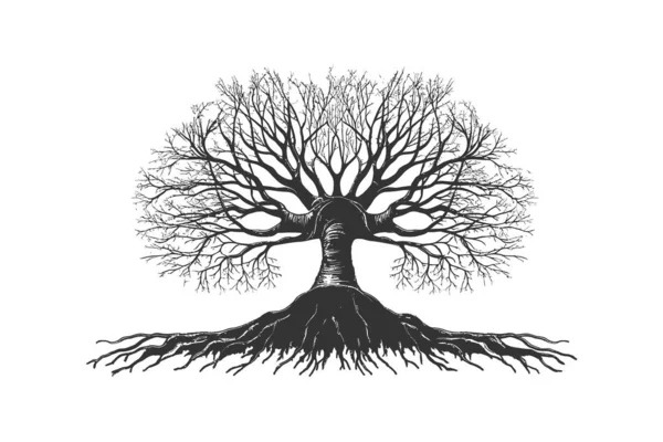 Árvore Silhueta Vida Com Esboço Raízes Desenho Ilustração Vetorial — Vetor de Stock