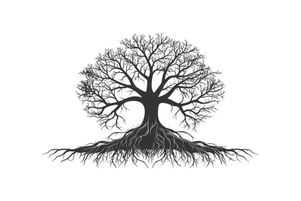Árvore Silhueta Vida Com Esboço Raízes Desenho Ilustração Vetorial —  Vetores de Stock