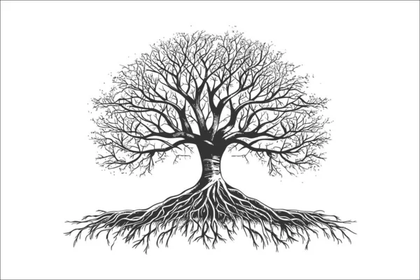 Tree Life Silhouette Roots Sketch Vector Illustration Design — Stock Vector