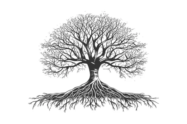 Árvore Silhueta Vida Com Esboço Raízes Desenho Ilustração Vetorial — Vetor de Stock