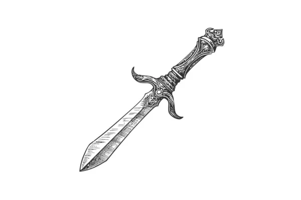 Klasik Kılıç Taslak Çizimi Vektör Illüstrasyon Tasarımı — Stok Vektör