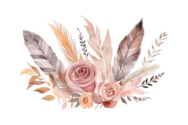 수채화 꽃다발과 팜파의 일러스트 디자인 — 스톡 벡터