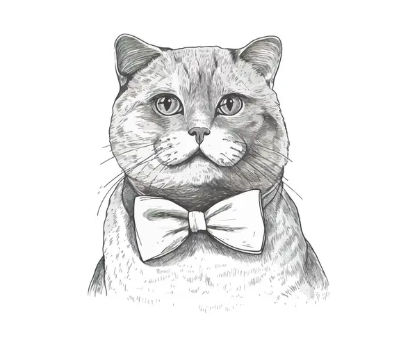 Portrait Scottish Fold Cat Bow Tie Gentleman Vector Illustration Design — Stock Vector