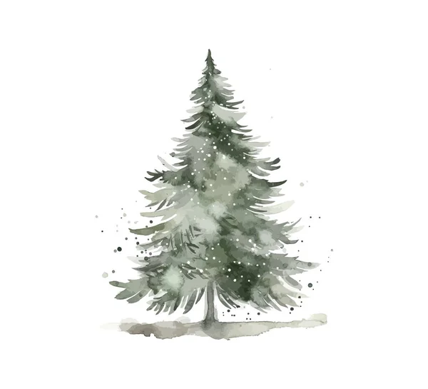 Χριστουγεννιάτικο Δέντρο Μοντέρνο Στυλ Αγροικία Υδατογραφία Σχεδιασμός Εικονογράφησης Διανύσματος — Διανυσματικό Αρχείο