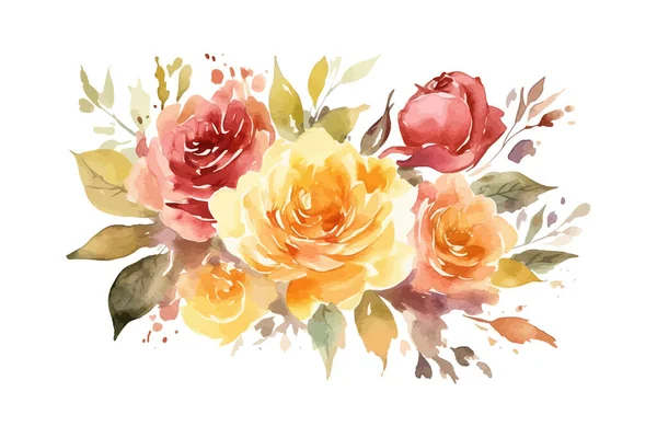 Watercolor Rose Flowers Arrangement Vector Illustration Design — Stock Vector