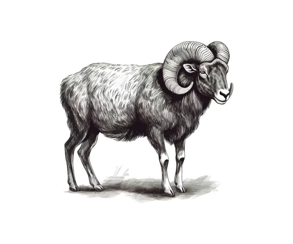 Ram Animal Realista Mão Desenhada Esboço Desenho Ilustração Vetorial —  Vetores de Stock