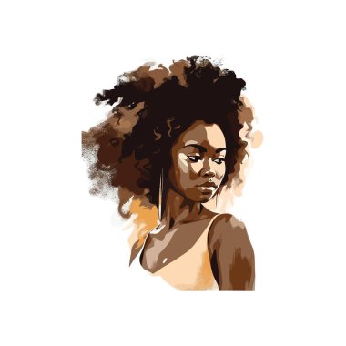 Afro-Amerikalı güzel yağlı boya resim. Vektör illüstrasyon tasarımı.