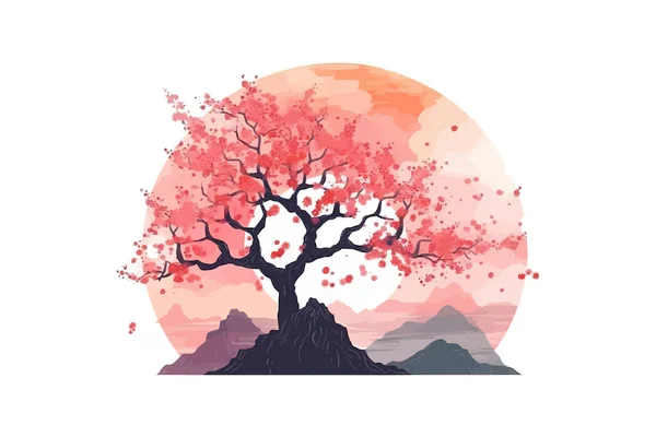 桜の木の美しい風景 ベクトルイラストデザイン — ストックベクタ