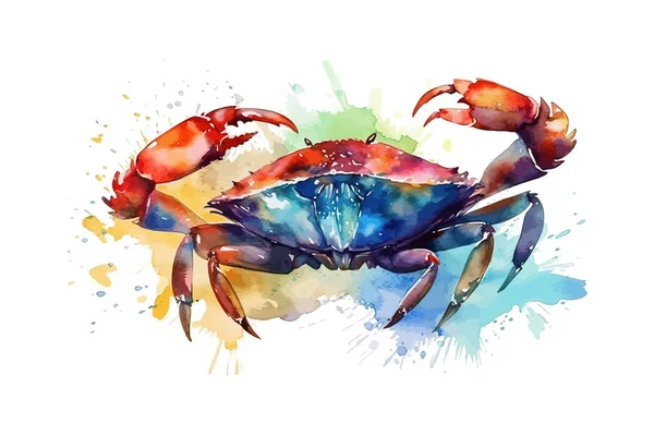 Crab Watercolor Desain Ilustrasi Vektor - Stok Vektor