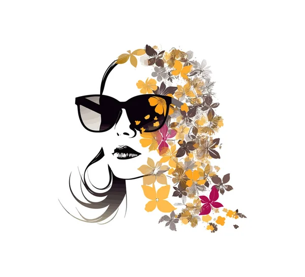 Mädchen Trägt Sonnenbrille Mit Blumenmuster Vektor Illustrationsdesign — Stockvektor
