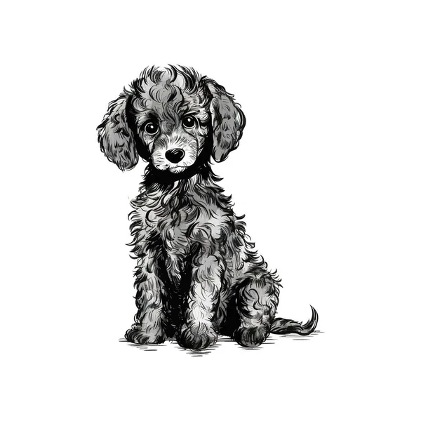 Pequeno Brinquedo Bonito Cão Poodle Esboço Desenhado Mão Desenho Ilustração — Vetor de Stock