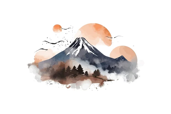 Minimalistiskt Bergslandskap Med Akvarell Vektor Illustration Design — Stock vektor