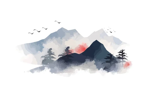 Paysage Montagne Minimaliste Avec Aquarelle Illustration Vectorielle — Image vectorielle