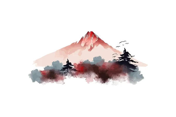 水彩のある最小限の山の風景 ベクトルイラストデザイン — ストックベクタ