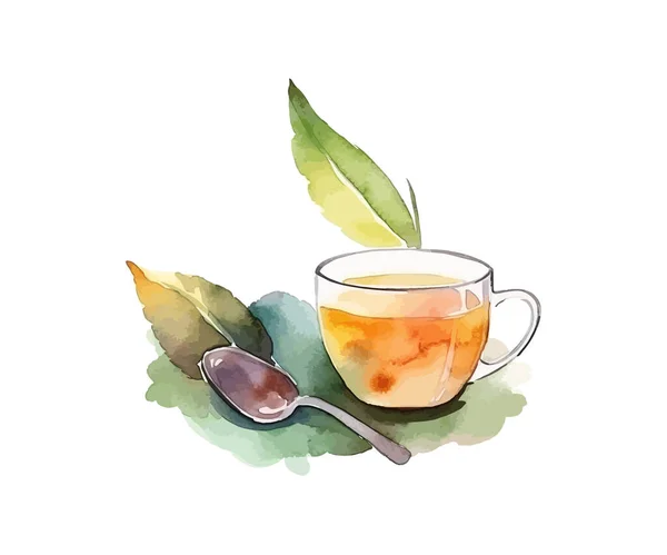 水彩画の手描きのお茶 ベクトルイラストデザイン — ストックベクタ