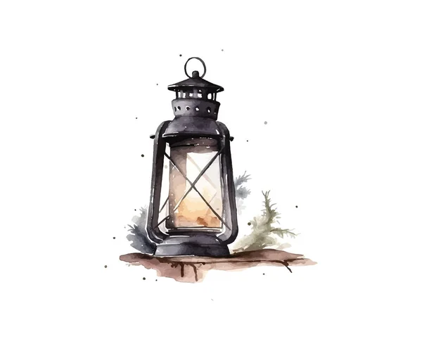 Акварель Старий Ліхтар Чорна Старовинна Лампа Векторний Дизайн Ілюстрації — стоковий вектор
