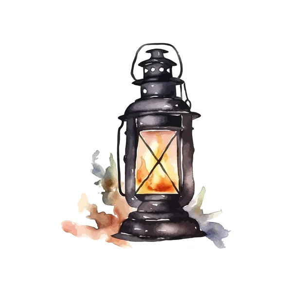 Vieille Lanterne Aquarelle Lampe Vintage Noire Illustration Vectorielle — Image vectorielle