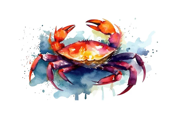 Crab Watercolor Desain Ilustrasi Vektor - Stok Vektor