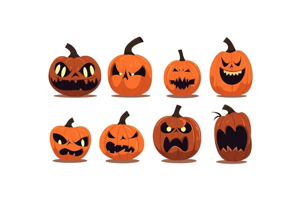 Halloweenp Umpkins Visages Effrayants Heureux Illustration Vectorielle — Image vectorielle