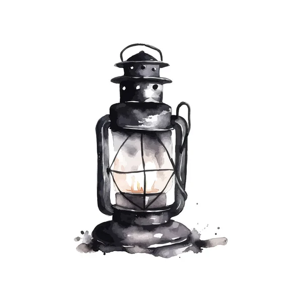 Aquarell Alte Laterne Schwarze Vintage Lampe Vektor Illustrationsdesign — Stockvektor