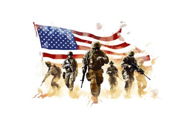 Soldier on the background of the American flag. Vector illustration design clipart