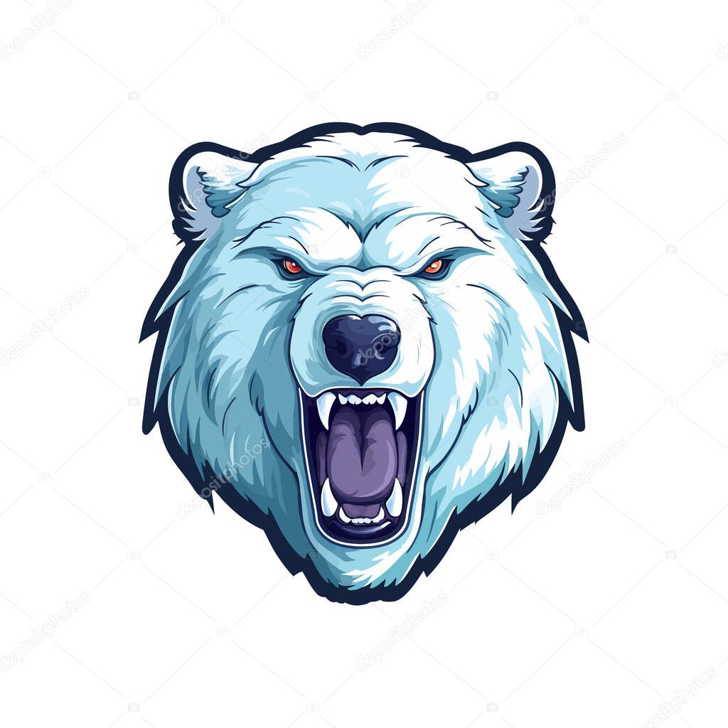 Badge and emblem printing with aggressive polar bear. Vector illustration design