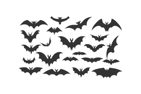 Silhueta Preta Morcegos Conjunto Ícones Halloween Desenho Ilustração Vetorial —  Vetores de Stock