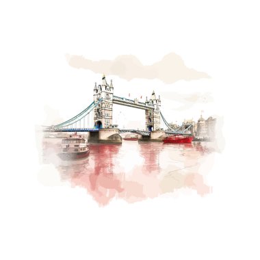 Thamespanorama Nehri ve Tower Bridge. Vektör illüstrasyon tasarımı.