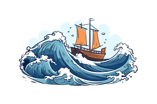 Boat Waves Hand Drawn Sketch Vector Illustration Design — Stock Vector