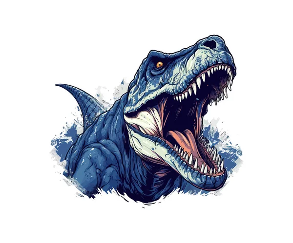 Ruční Svítání Řvoucí Dinosaurus Návrh Vektorové Ilustrace — Stockový vektor