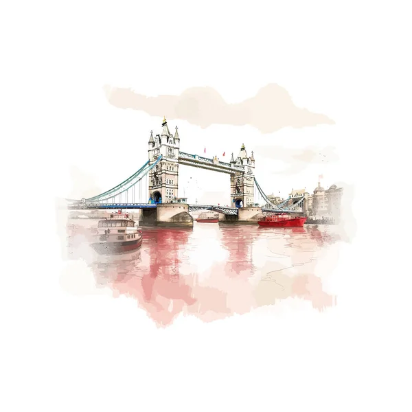 Thamespanorama Nehri Tower Bridge Vektör Illüstrasyon Tasarımı — Stok Vektör