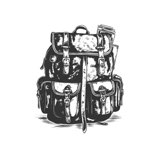 描かれたヴィンテージのバックパックのスケッチ手 ベクトルイラストデザイン — ストックベクタ