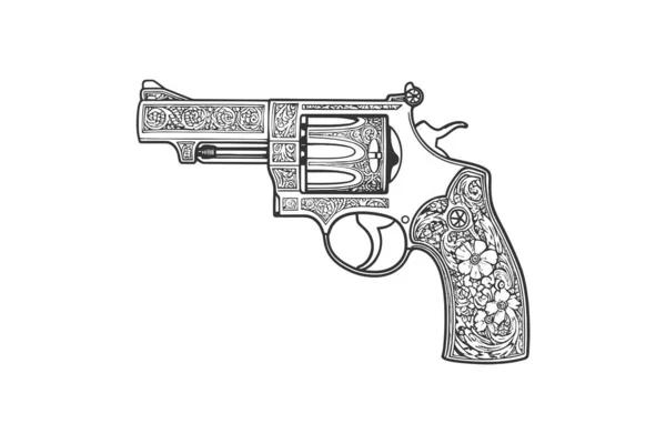 Ročník Revolver Náčrtek Rukou Nakreslené Stylu Doodle Návrh Vektorové Ilustrace — Stockový vektor